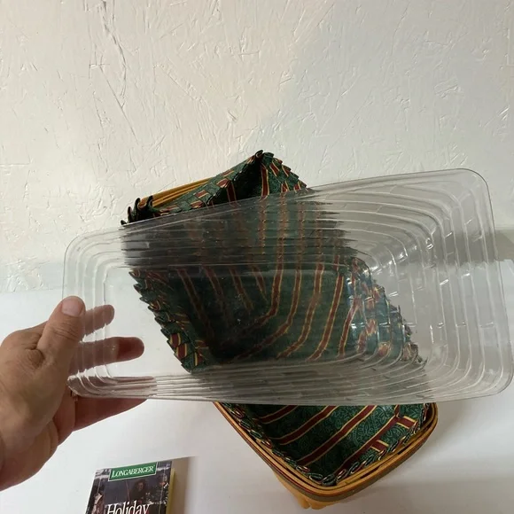 VTG Longaberger Holiday Sleigh Basket Imperial Stripe Liner Protector & Runner - Picture 11 of 16